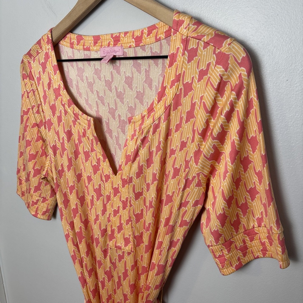 Lilly Pulitzer Colleen Silk Dress Printed Apricot‎ Armstrong Houndstooth Size 10 - Picture 7 of 11